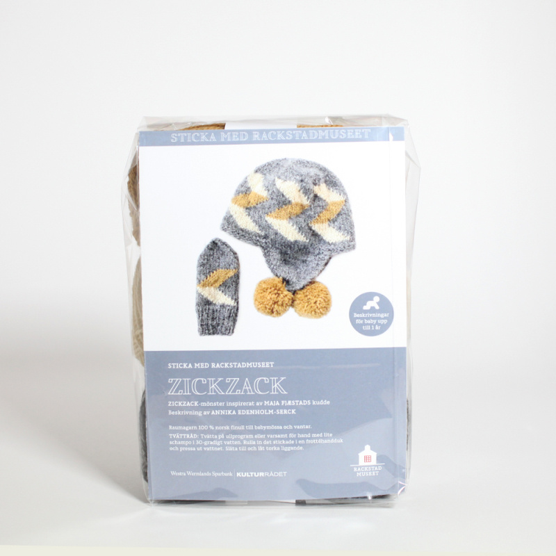 Sticka med Rackstadmuseet: ZickZack,  Baby-set (mössa och vantar för baby upp till ett år)
