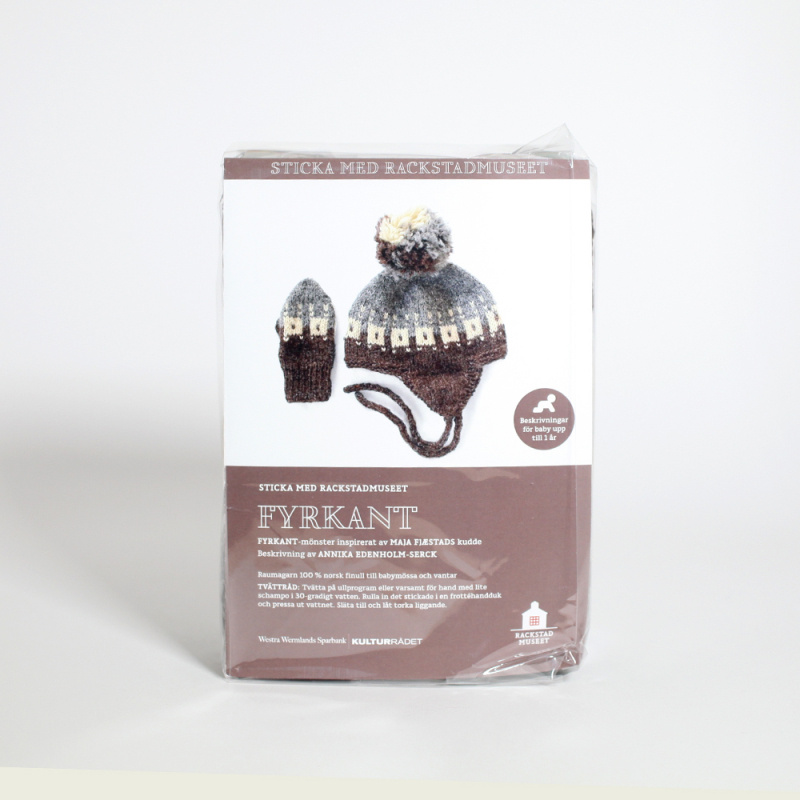Sticka med Rackstadmuseet: Fyrkant, Baby-set(mössa och vantar för baby upp till ett år)