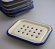 Soap dish in enamel, white and blue